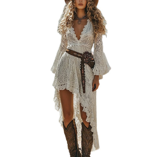 Robe Vintage en Dentelle à Volants – Imprimé Floral, Léopard & Pois | Style Rétro Festif