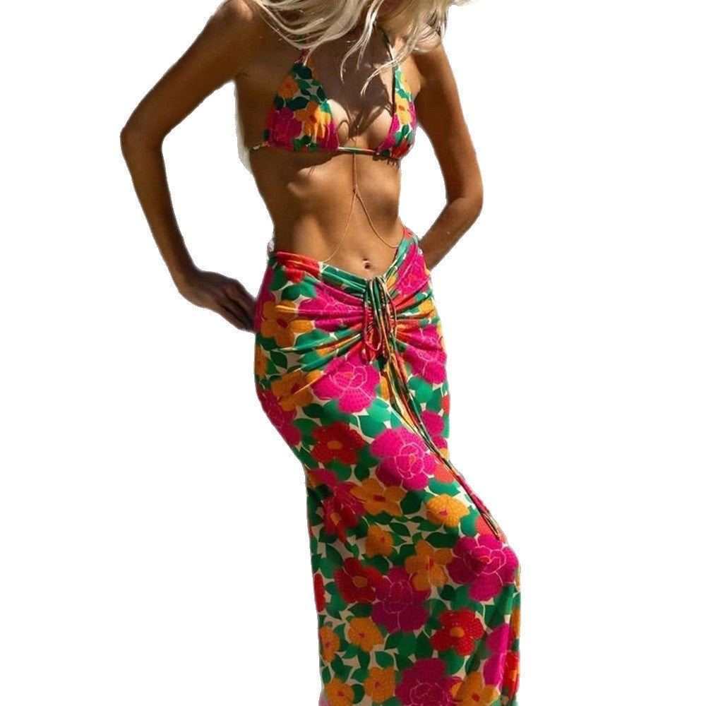Maillot de Bain Femme 3 Pièces Séparable – Imprimé Rétro Style Bord de Mer