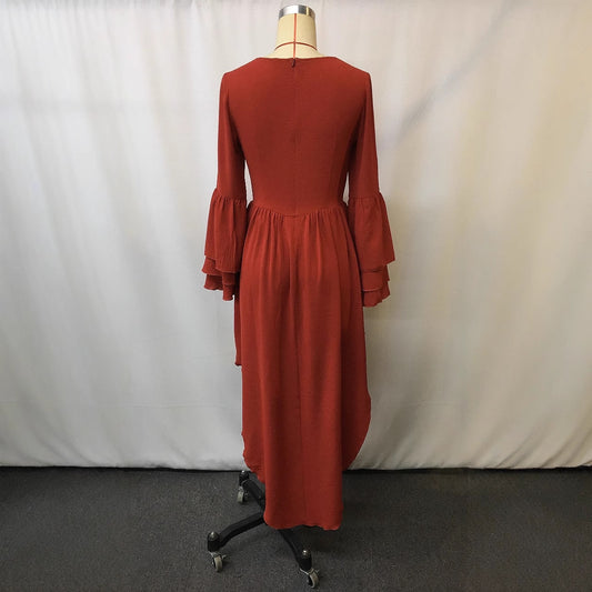 Robe Maxi Bohème Femme - Col en V, Jupe Asymétrique & Fermeture Éclair