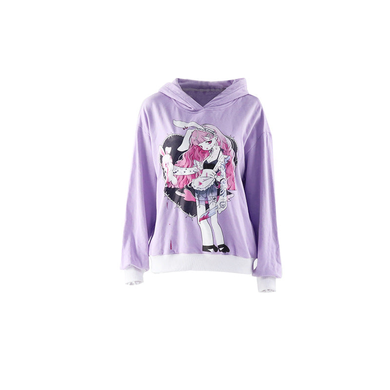 Sweat à Capuche Oversize Femme - Motif Lapin Cartoon Halloween