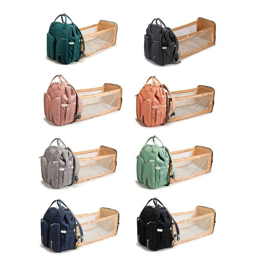 Sac à langer convertible – Grand format, lit de voyage pliable, sangle poussette incluse