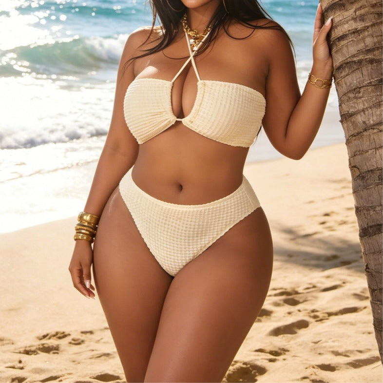 Ensemble 3 pièces bikini sexy col croisé avec jupe de plage