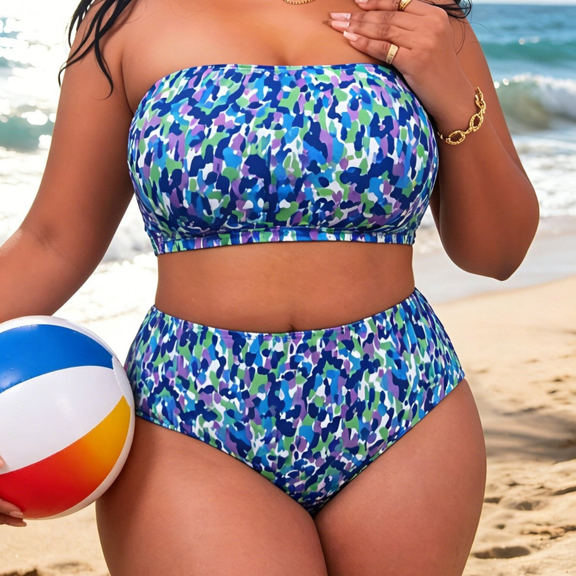Bikini deux pièces taille haute à fines bretelles amovibles