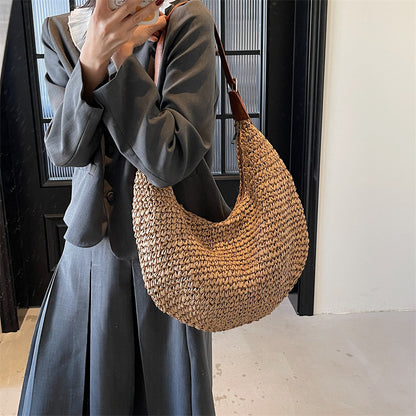 Sac Tressé en Paille Fait Main – Grande Capacité, Style Minimaliste Urbain