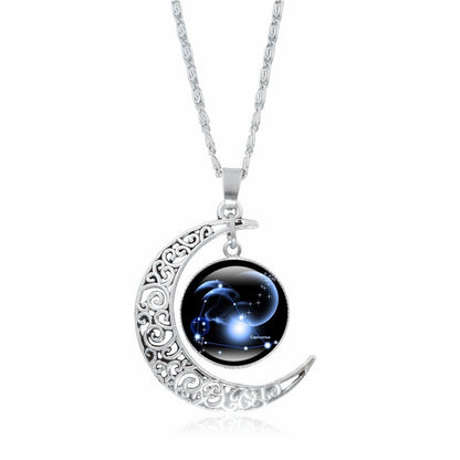 Collier Pendentif Signe du Zodiaque – Lune Lumineuse Argentée, Choker Minimaliste pour Femme