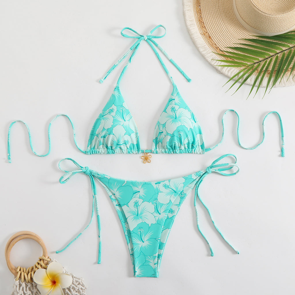 Bikini réversible sexy imprimé avec lien au cou - Maillot de bain femme