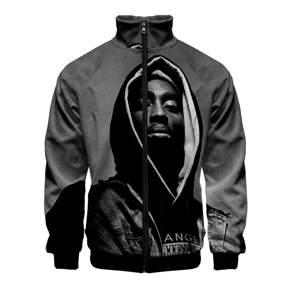 Sweat-shirt 2PAC Imprimé 3D – Col Montant Zippé à Capuche Style Hip-Hop