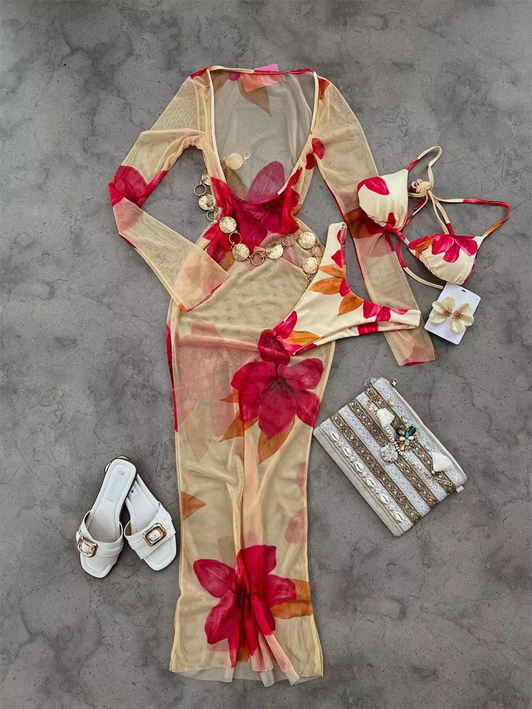 Ensemble bikini sexy taille basse et haut à bretelles imprimé
