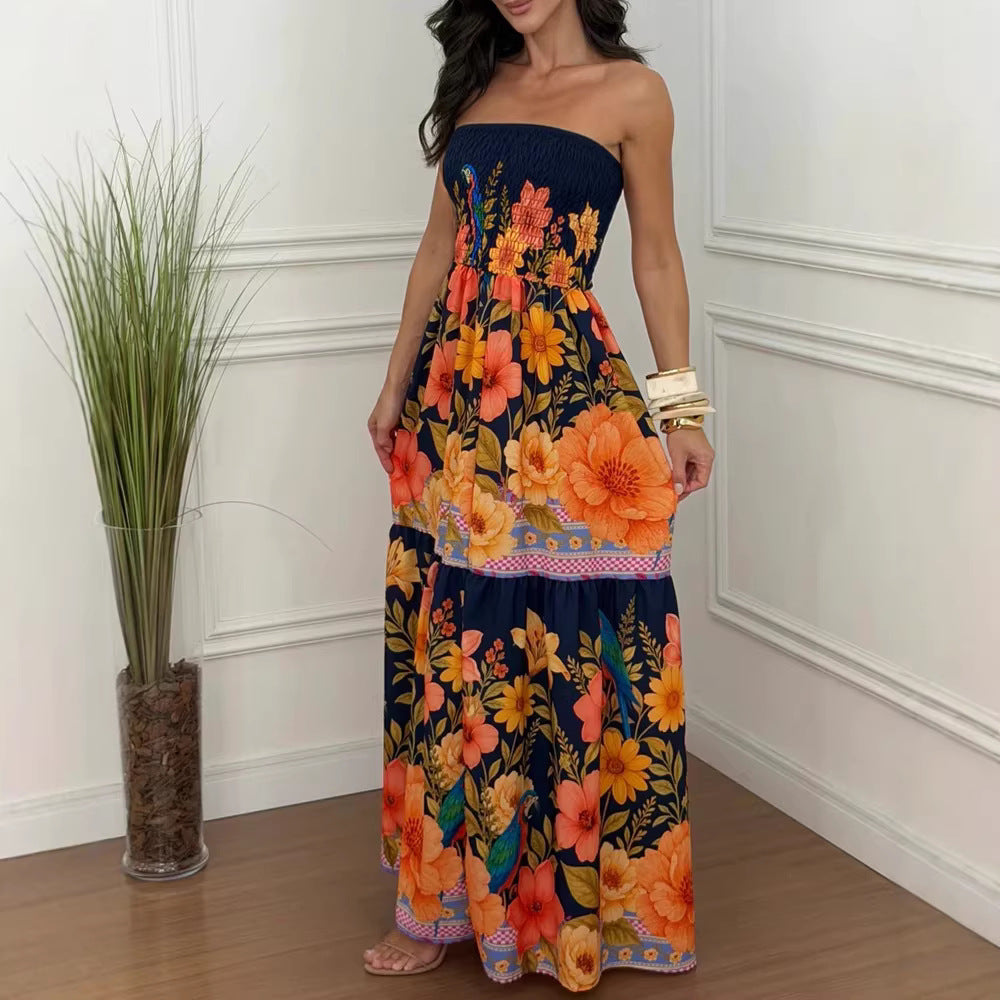 Robe Mi-Longue Sans Manches – Imprimé Floral, Coupe Ample, Style Européen