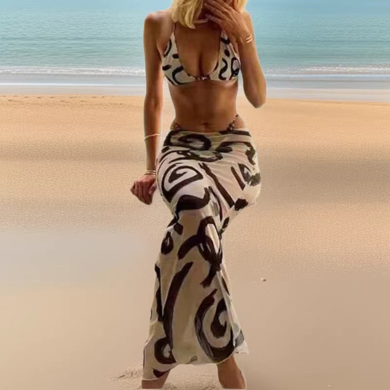 Three piece swimsuit set with cow print for women