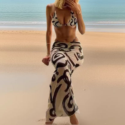 Three piece swimsuit set with cow print for women