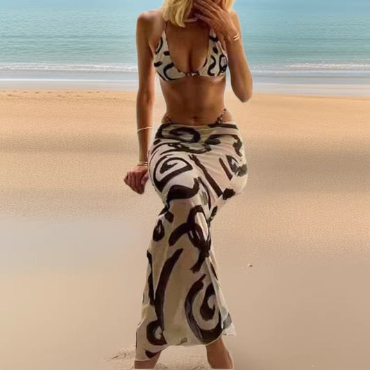Three piece swimsuit set with cow print for women