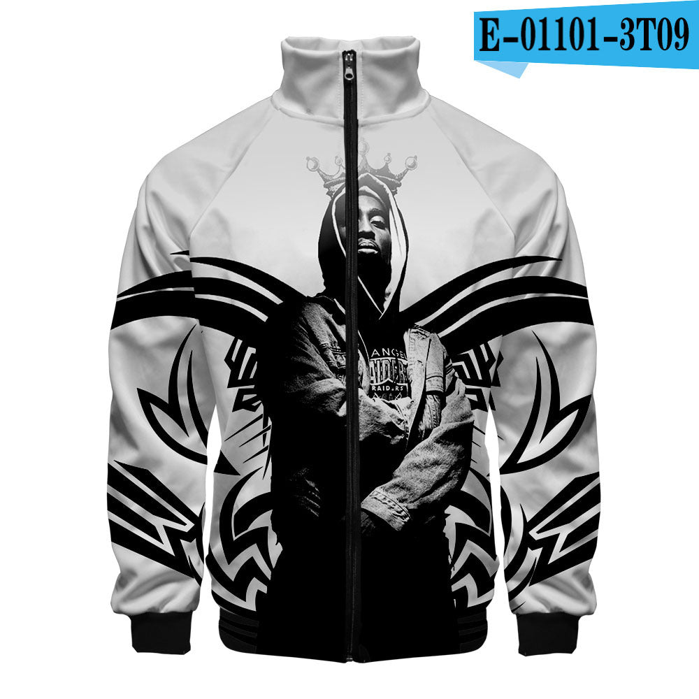 Sweat-shirt 2PAC Imprimé 3D – Col Montant Zippé à Capuche Style Hip-Hop