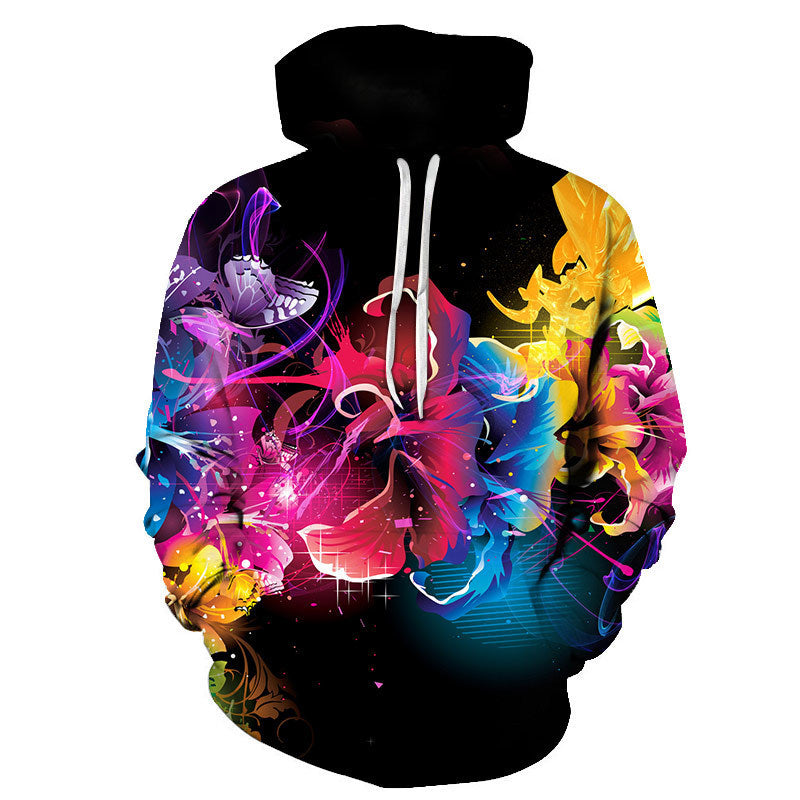 Sweat à Capuche Imprimé Roses – Style Européen & Américain, Coupe Oversize Unisexe