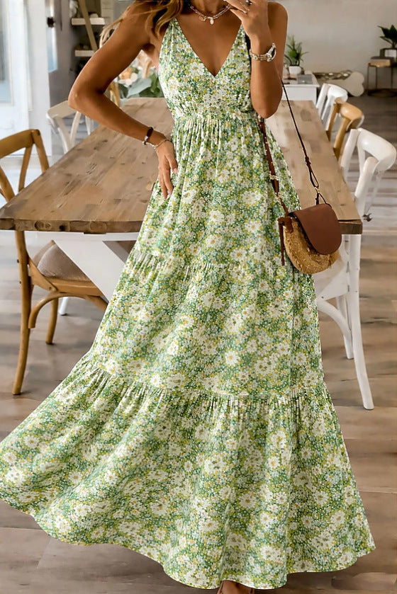 Robe Longue Fleurie à Bretelles – Style Sexy & Romantique, Multicolore