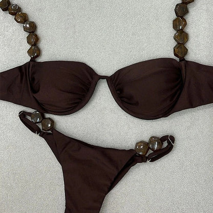 Bikini Deux Pièces Push-Up Femme - Taille Basse Noué Couleur Unie