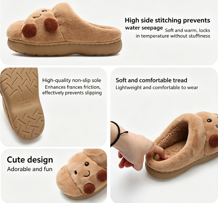 Chaussons d'Hiver en Coton Homme & Femme – Motif Croissant Mignon pour Couple