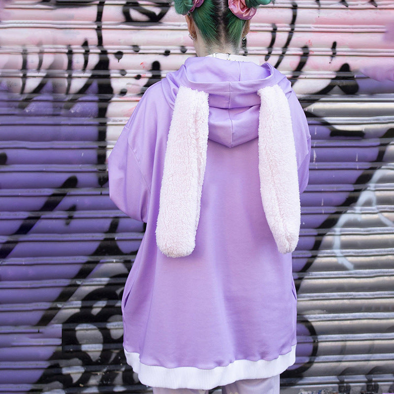 Sweat à Capuche Oversize Femme - Motif Lapin Cartoon Halloween