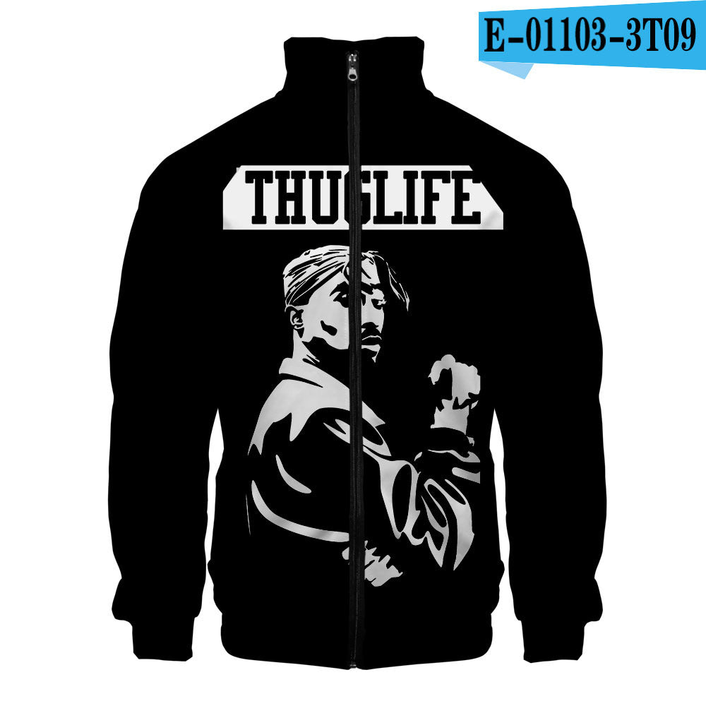 Sweat-shirt 2PAC Imprimé 3D – Col Montant Zippé à Capuche Style Hip-Hop