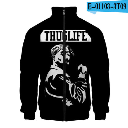 Sweat-shirt 2PAC Imprimé 3D – Col Montant Zippé à Capuche Style Hip-Hop