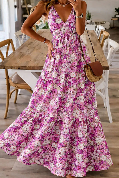 Robe Longue Fleurie à Bretelles – Style Sexy & Romantique, Multicolore
