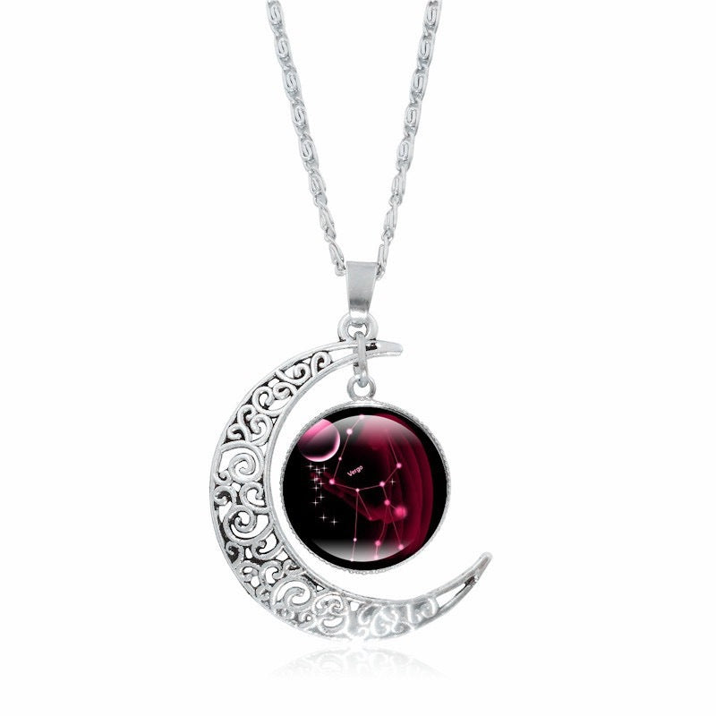 Collier Pendentif Signe du Zodiaque – Lune Lumineuse Argentée, Choker Minimaliste pour Femme