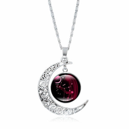 Collier Pendentif Signe du Zodiaque – Lune Lumineuse Argentée, Choker Minimaliste pour Femme
