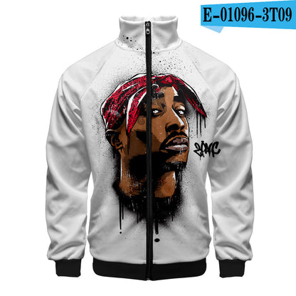 Sweat-shirt 2PAC Imprimé 3D – Col Montant Zippé à Capuche Style Hip-Hop