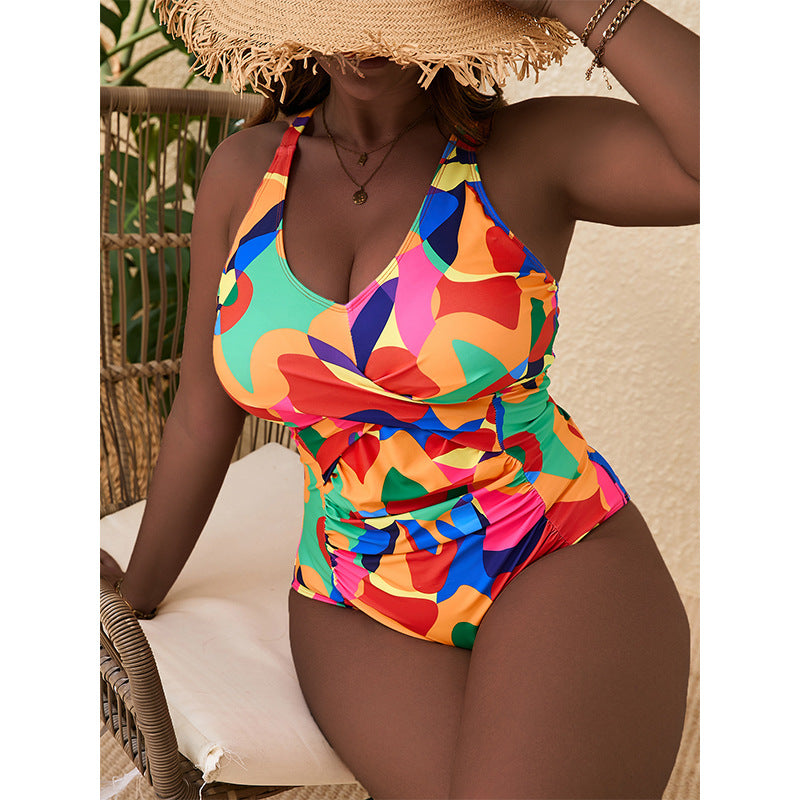 Maillot de bain une pièce grande taille – Dos nu fleuri femme