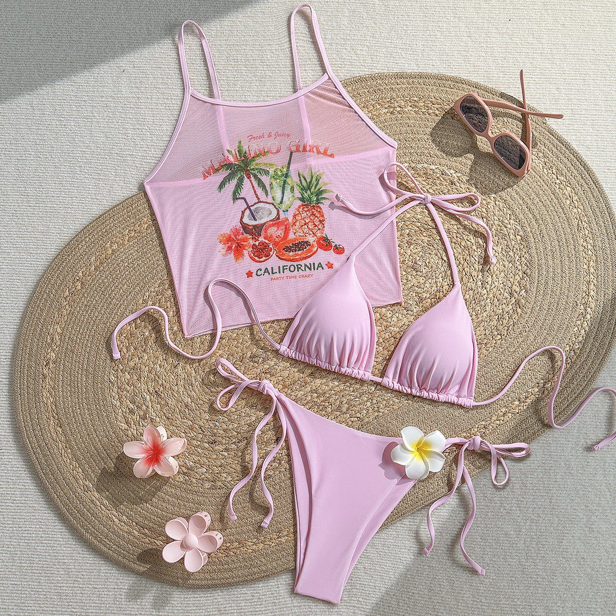 Bikini Halter Imprimé Fruits Tropicaux – Maillot de Bain Femme Style Vacances Sexy