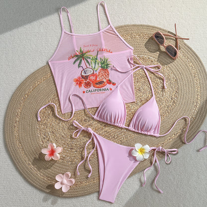 Bikini Halter Imprimé Fruits Tropicaux – Maillot de Bain Femme Style Vacances Sexy