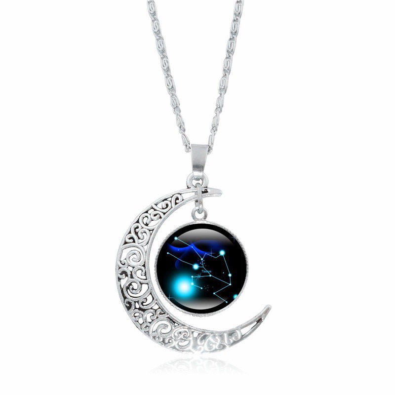 Collier Pendentif Signe du Zodiaque – Lune Lumineuse Argentée, Choker Minimaliste pour Femme
