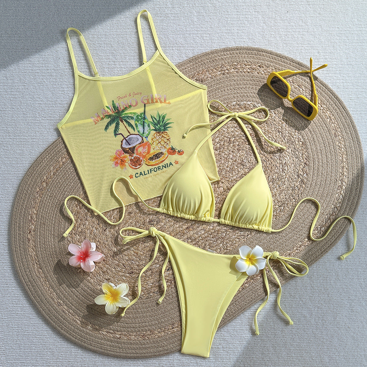 Bikini Halter Imprimé Fruits Tropicaux – Maillot de Bain Femme Style Vacances Sexy
