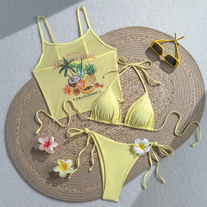 Bikini Halter Imprimé Fruits Tropicaux – Maillot de Bain Femme Style Vacances Sexy