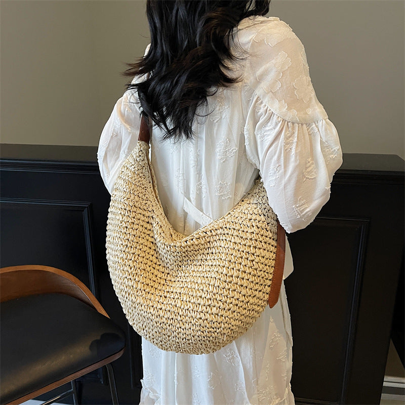 Sac Tressé en Paille Fait Main – Grande Capacité, Style Minimaliste Urbain