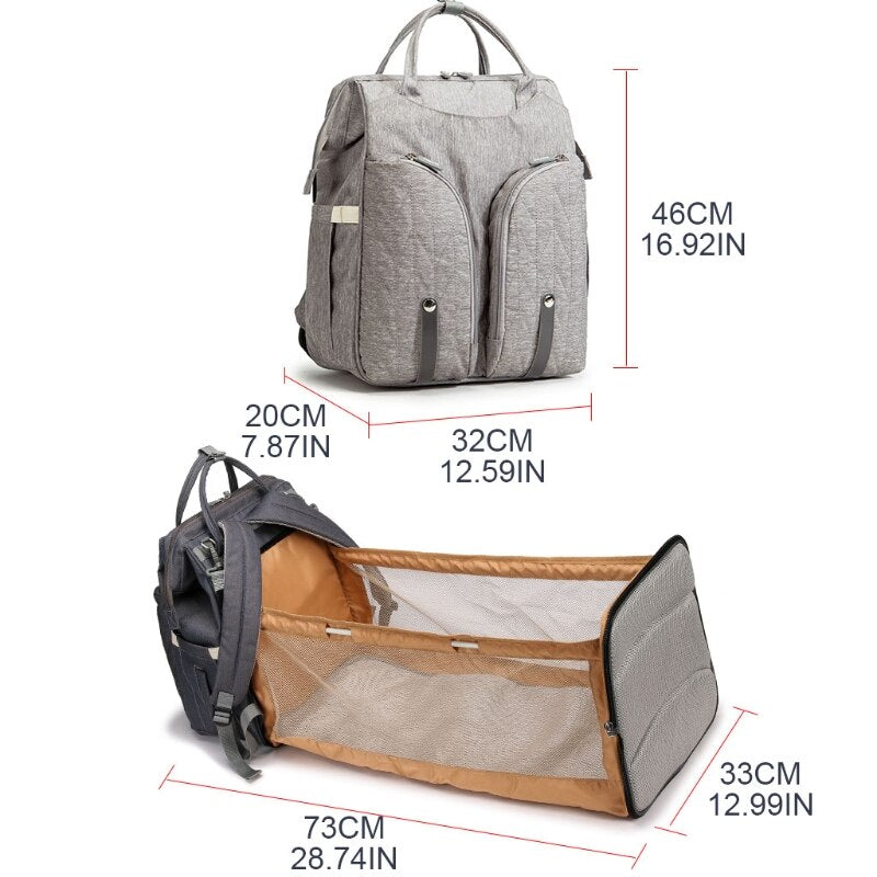 Sac à langer convertible – Grand format, lit de voyage pliable, sangle poussette incluse