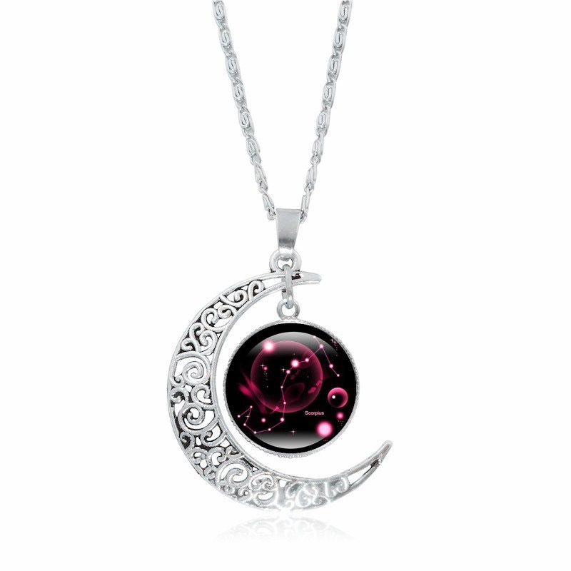 Collier Pendentif Signe du Zodiaque – Lune Lumineuse Argentée, Choker Minimaliste pour Femme