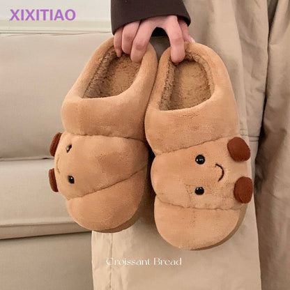 Chaussons d'Hiver en Coton Homme & Femme – Motif Croissant Mignon pour Couple
