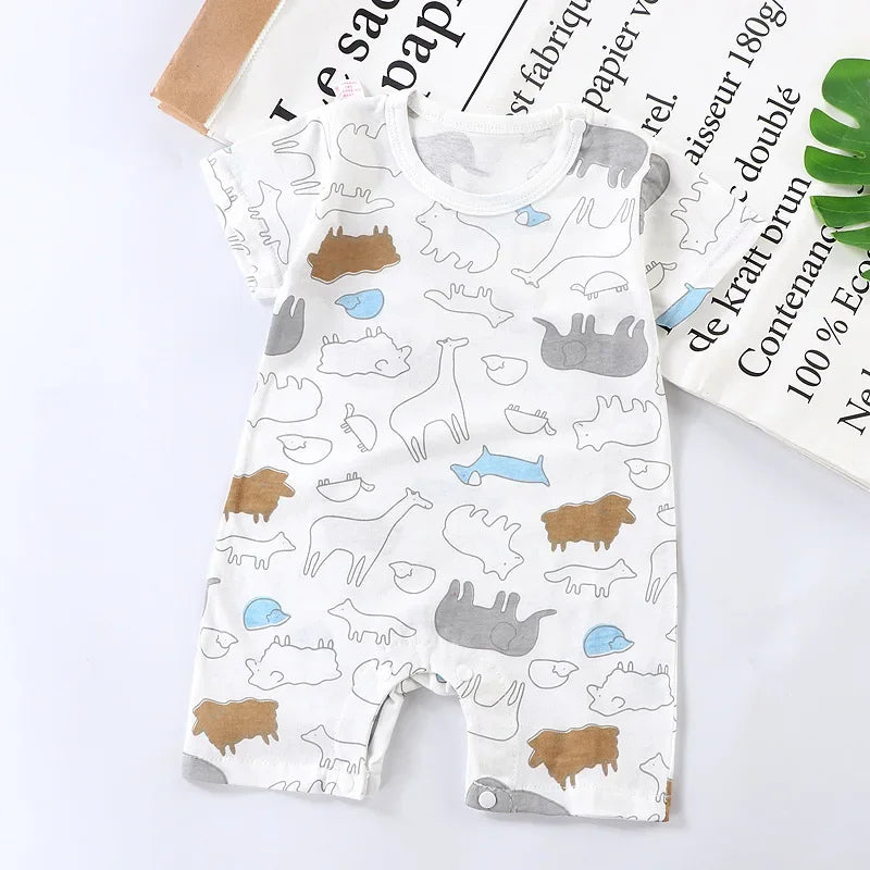 Grenouillère en coton à manches courtes pour nouveau-né, motif dessin animé