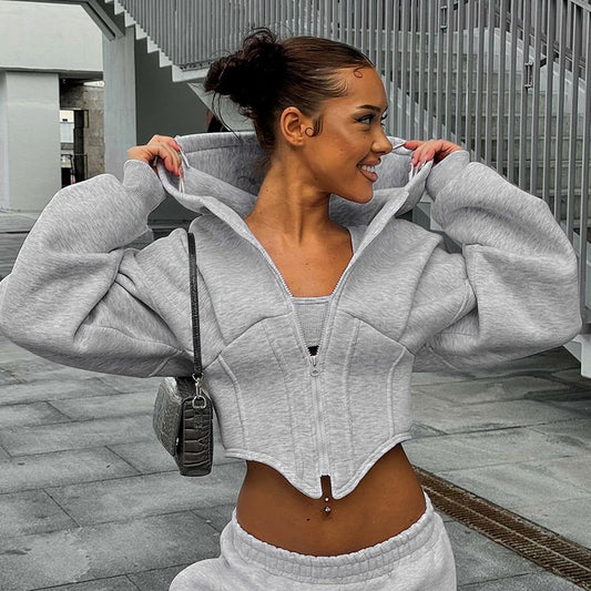 Sweat Zippé à Capuche Femme — Cardigan Polaire Style Streetwear Européen