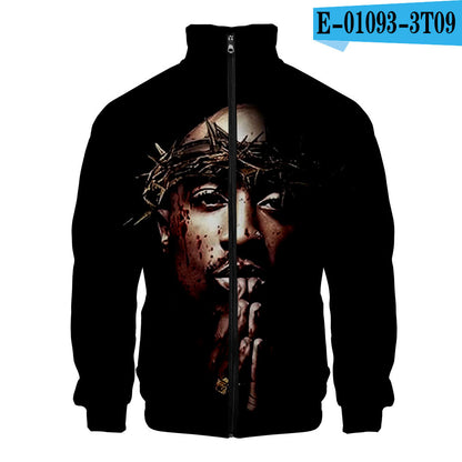 Sweat-shirt 2PAC Imprimé 3D – Col Montant Zippé à Capuche Style Hip-Hop