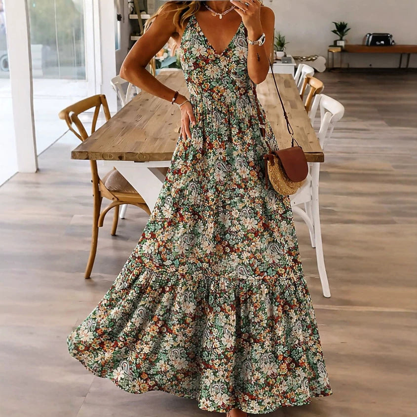 Robe Longue Fleurie à Bretelles – Style Sexy & Romantique, Multicolore