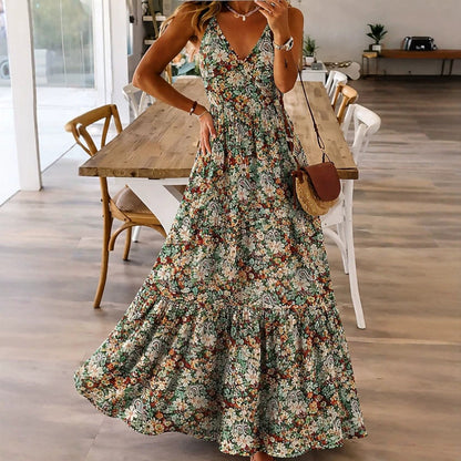 Robe Longue Fleurie à Bretelles – Style Sexy & Romantique, Multicolore