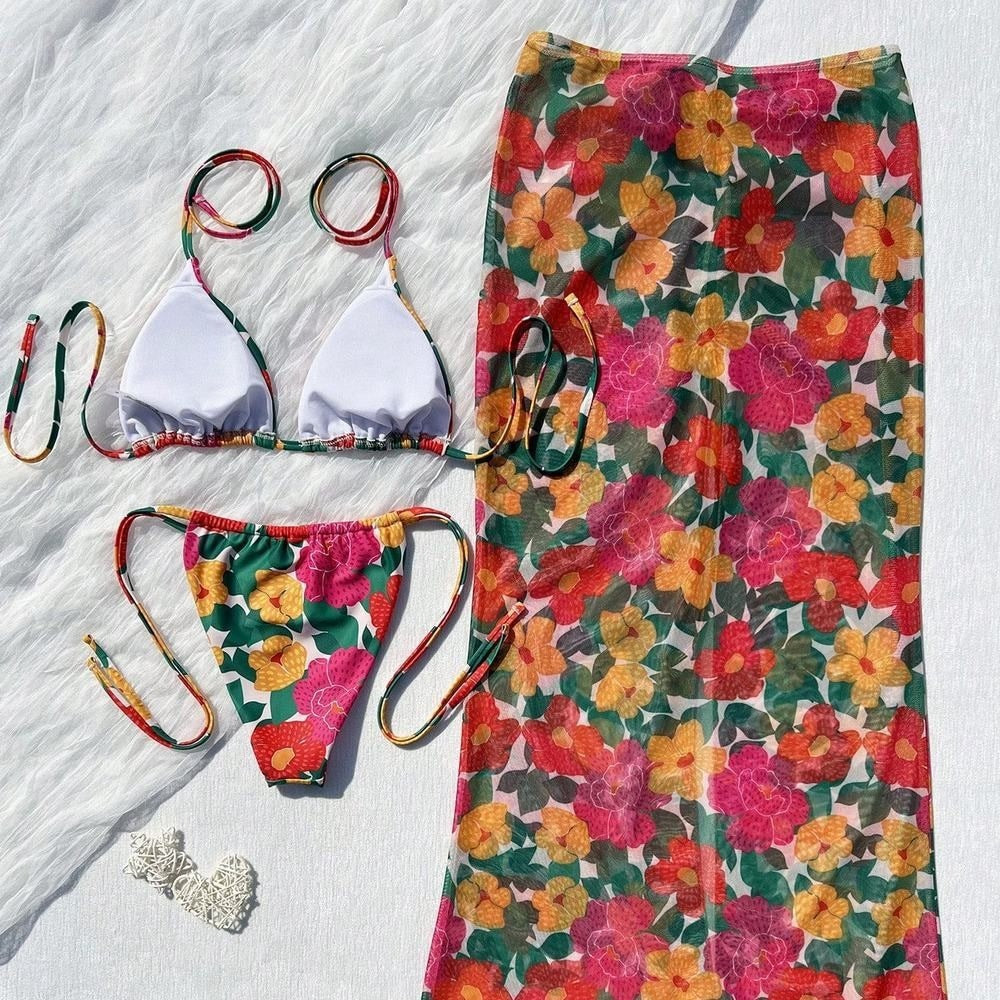 Maillot de Bain Femme 3 Pièces Séparable – Imprimé Rétro Style Bord de Mer