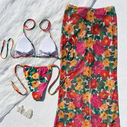 Maillot de Bain Femme 3 Pièces Séparable – Imprimé Rétro Style Bord de Mer