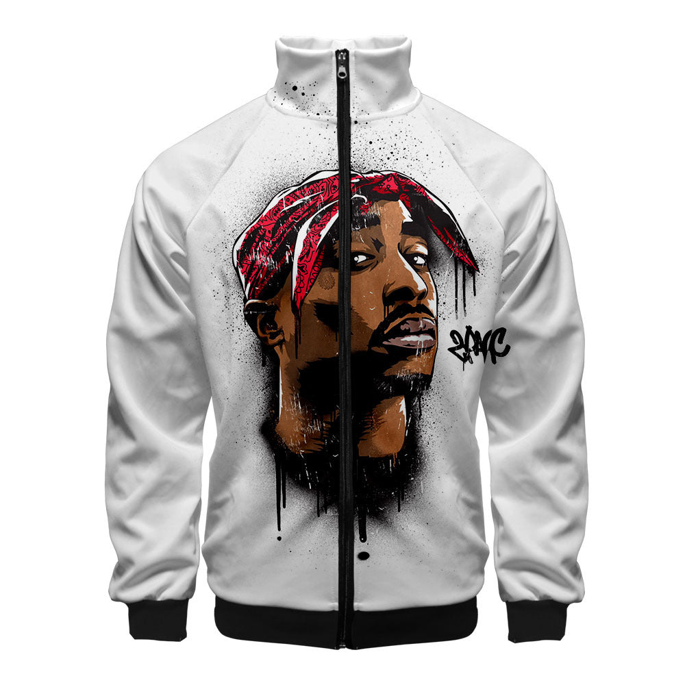 Sweat-shirt 2PAC Imprimé 3D – Col Montant Zippé à Capuche Style Hip-Hop