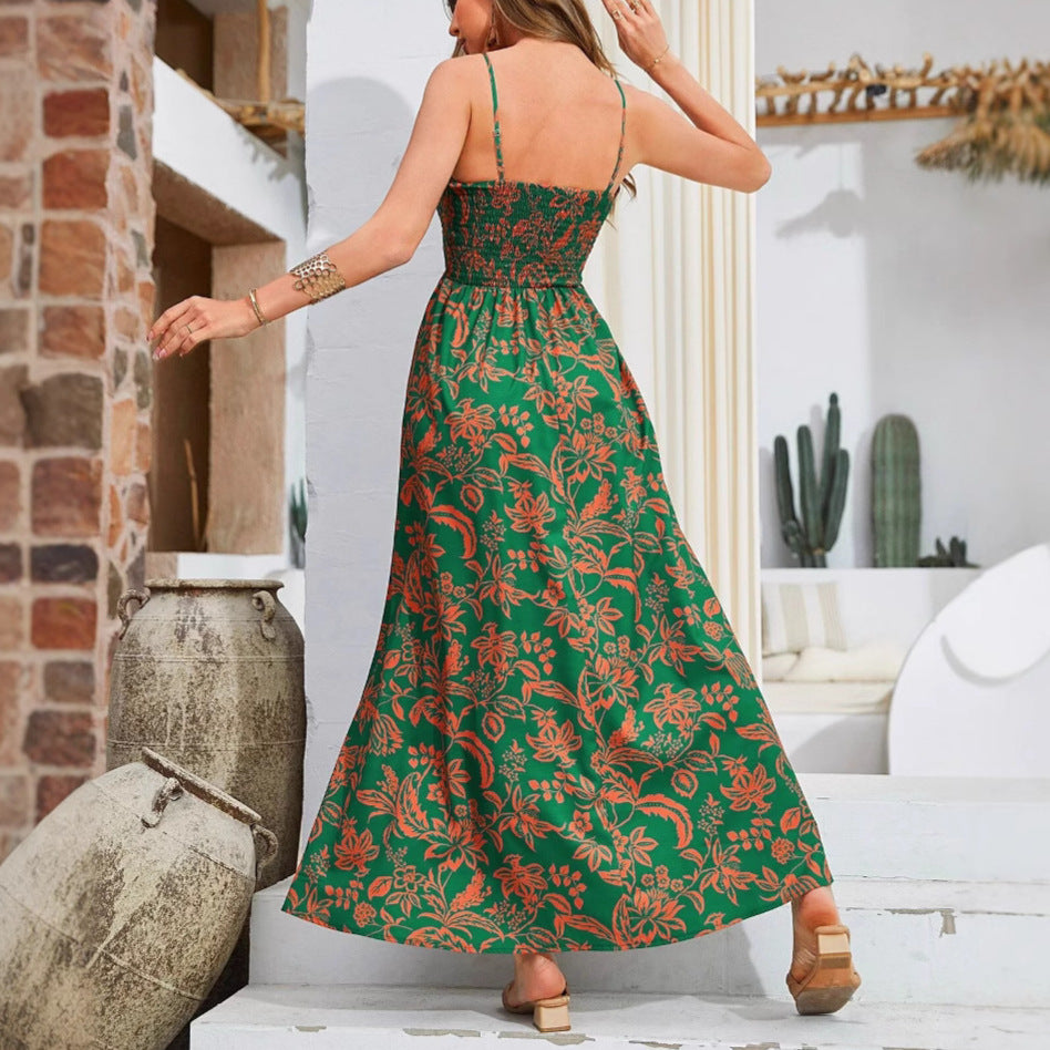 Robe Longue Florale Épaule Dénudée Sans Manches – Surjupe Élégante