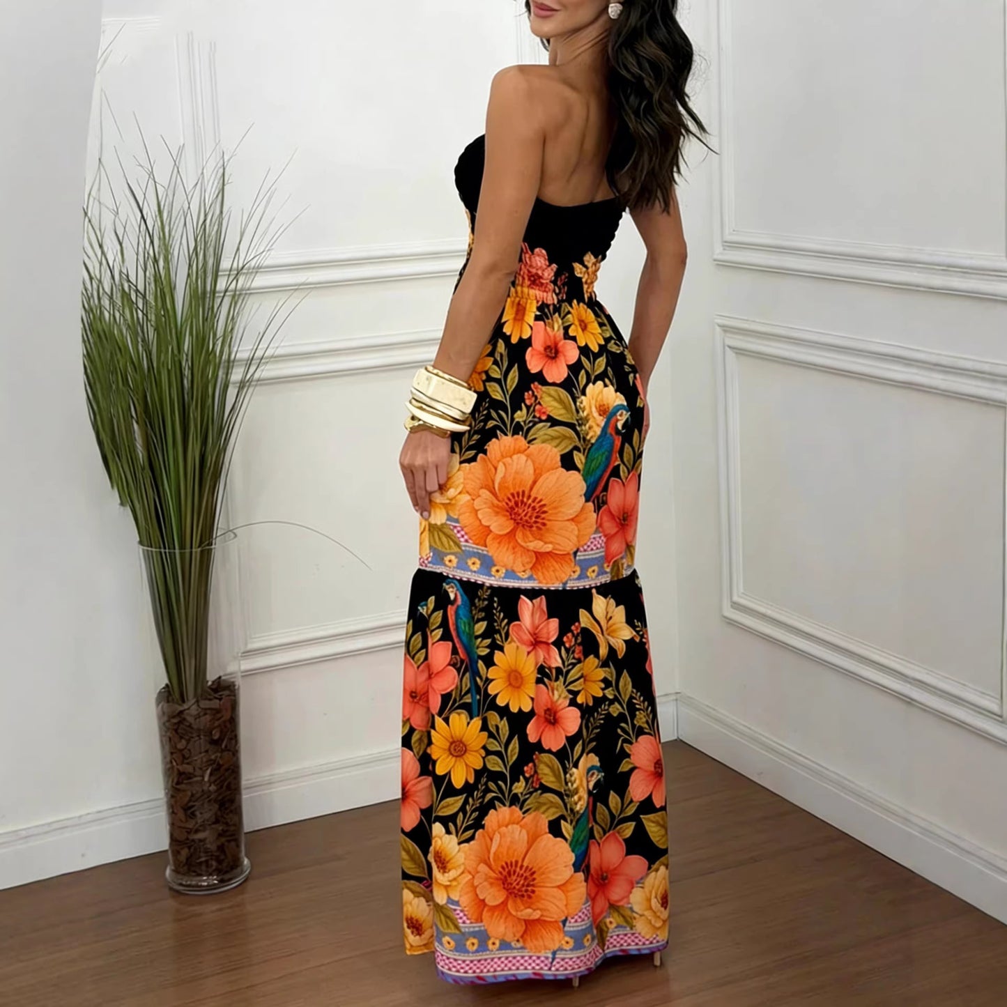 Robe Mi-Longue Sans Manches – Imprimé Floral, Coupe Ample, Style Européen
