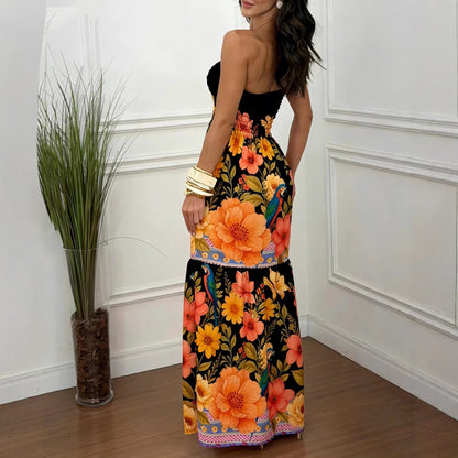 Robe Mi-Longue Sans Manches – Imprimé Floral, Coupe Ample, Style Européen