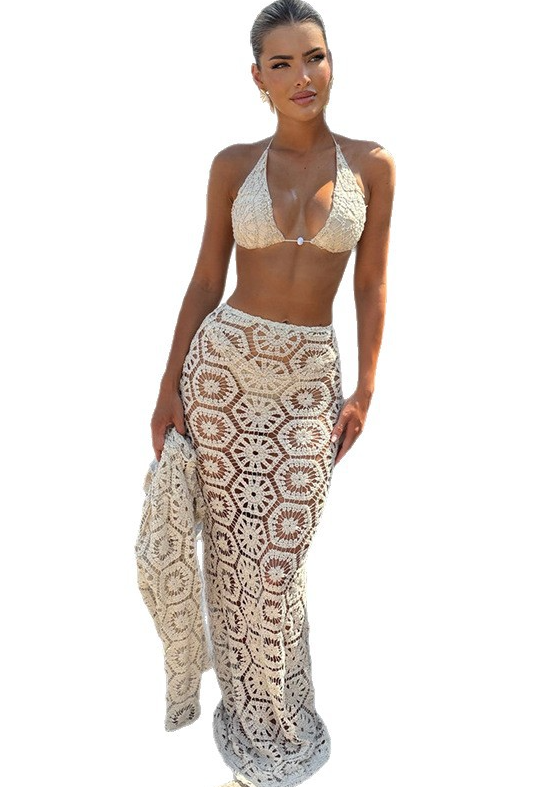 Maillot de Bain Femme Sexy en Dentelle – Ensemble 3 Pièces avec Robe Longue